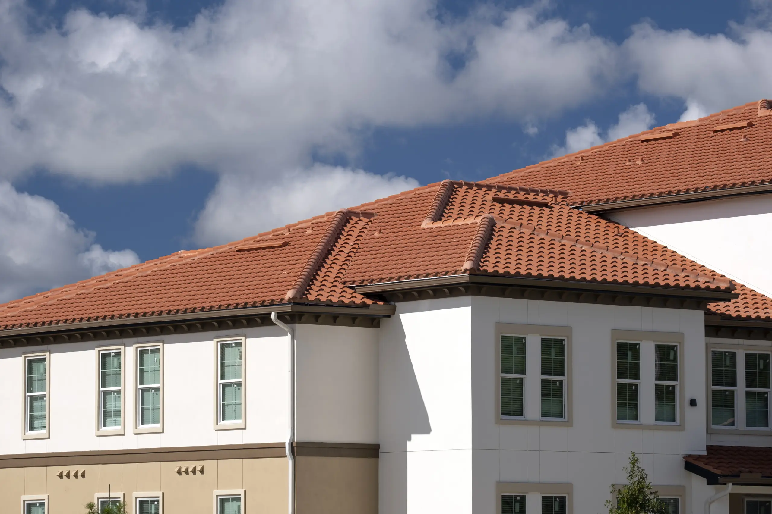 tiled roof covering of condo building